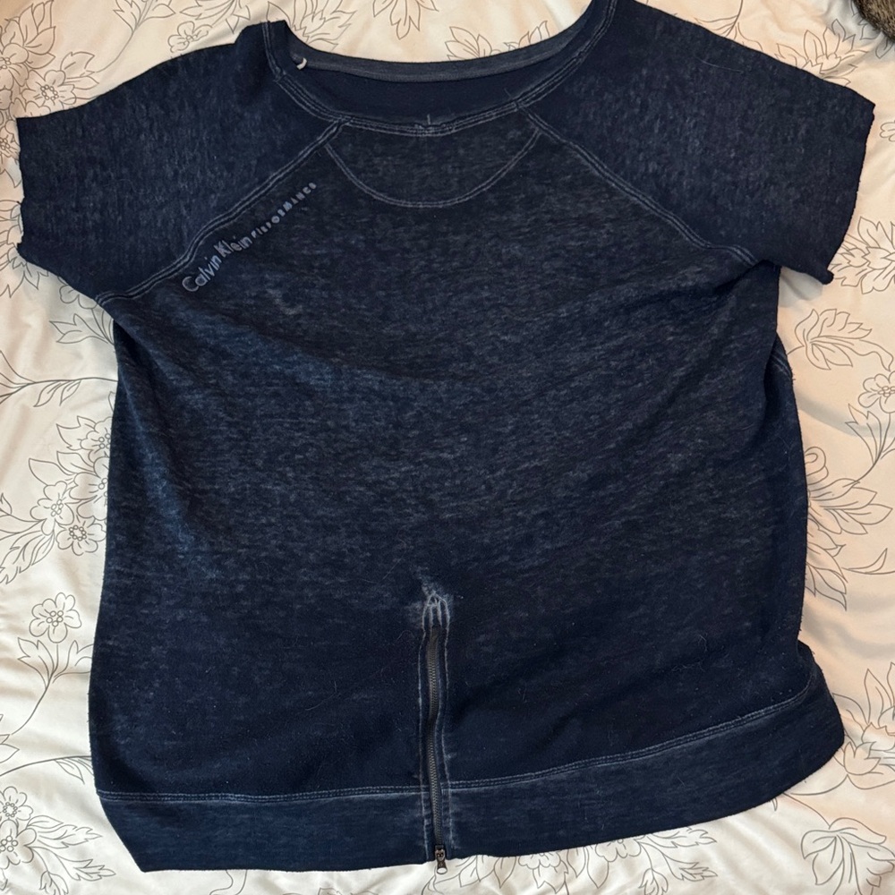 Calvin Klein Dark Blue Short Sleeve Top with Zipper